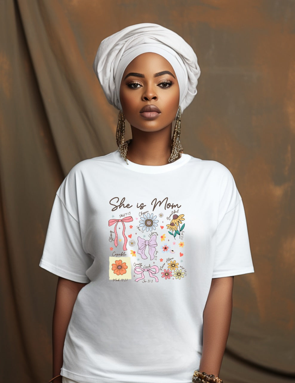 "She is Mom" Floral and Inspirational Graphic T-Shirt