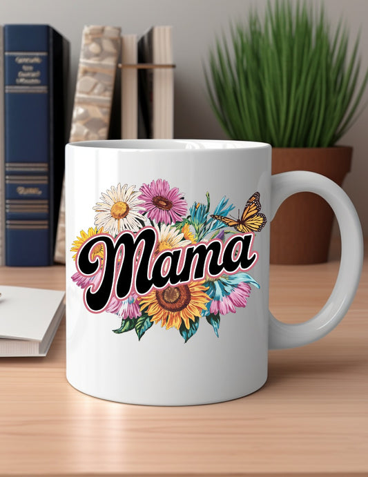 "Mama" Floral Graphic Mug – Elegant and Vibrant Design